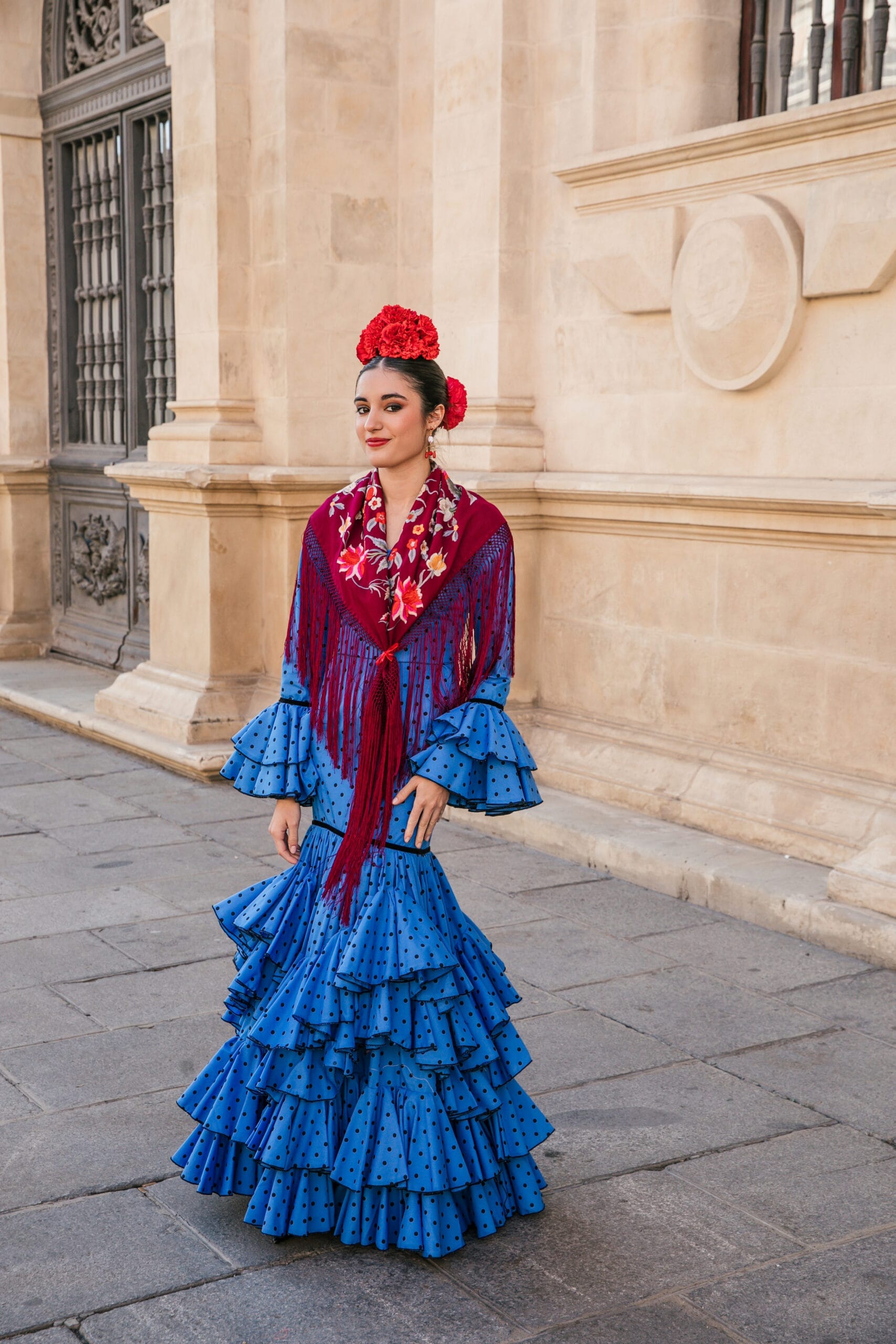 Traje de gitana azul lunar negro modelo Lola Colección Errepé