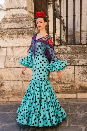Traje de gitana canastero turquesa modelo Mauri colección de Errepé