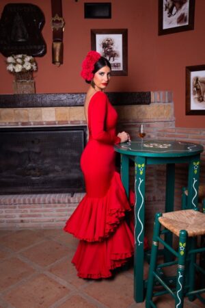 Vestido de flamenca color rojo modelo Chelo