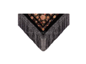 MANTÓN FLAMENCO NEGRO SEDA CON BORDADOS DE FLORES MEDIANAS