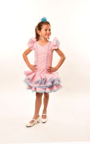 Vestido de flamenca corto para niña rosa modelo Cayetana 