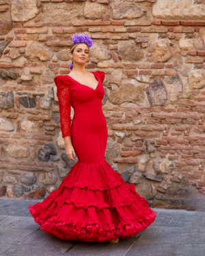 Traje de gitana colección Viva La Feria modelo Plata color rojo