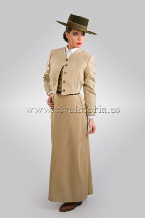 Beige Lycra Wide Stripe Vest Jacket Beige Lycra Plain Amazona Skirt 01