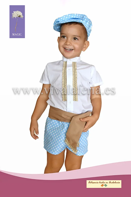 Traje flamenco campero para niño celeste
