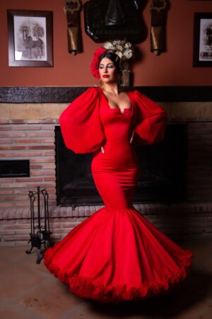 Vestido flamenco 2024 cor vermelha modelo Paola