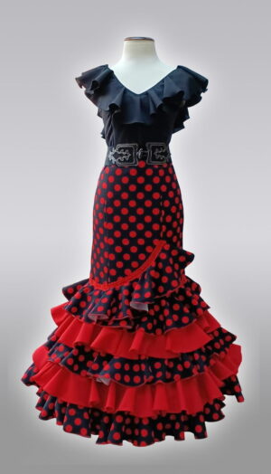 Falda de gitana barata negra lunares rojos modelo Amapola