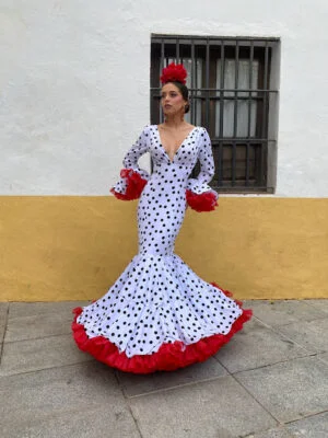 Flamenco dress by Viva La Feria model Clavel in color with polka dots