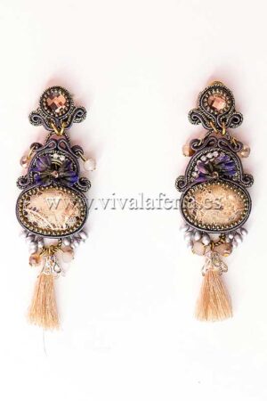 Pendientes bisuter&iacute;a flamenca largos estilo retro con flecos