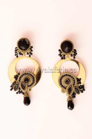 Pendientes bisuter&iacute;a flamenca forma de aro en dorado y negro