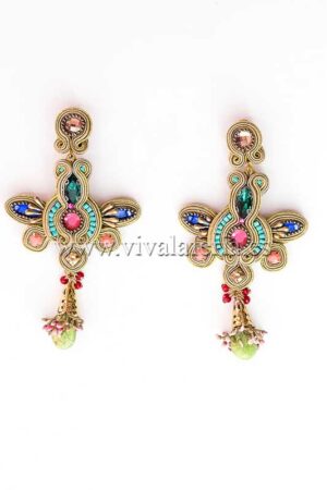 Pendientes bisuter&iacute;a flamenca largos forma de lib&eacute;lula con piedras naturales