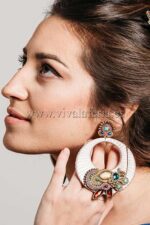 Pendiente bisutería flamenca aros grandes rosa con piedras naturales