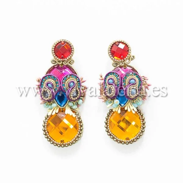 Pendientes bisutería flamenca largos colores exóticos con cristales