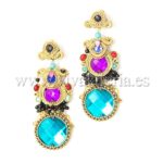 Pendientes bisutería largos flamenca turquesa y magenta con piedras