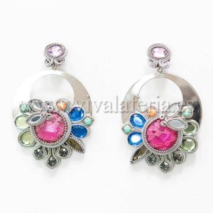 Pendientes bisutería flamenca aros plateado y adornos de piedra
