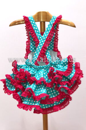 Barboteuse flamenco fille vert d'eau avec volants