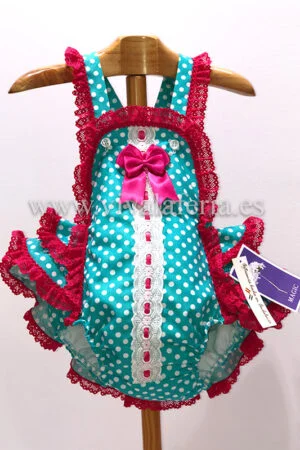 Pelele flamenco para niña color verde agua con volantes