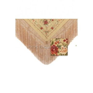 Mantón de manila con rosas grandes bordadas y flecos en beige