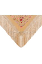 Mantón flamenco seda natural con flecos tostado con bordado de flores