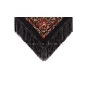 Mantón de manila  seda con bordados de flores y pájaros con flecos
