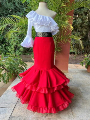 Falda flamenca barata color rojo modelo Ronde&ntilde;a