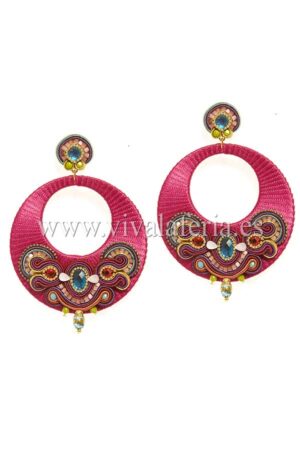 Pendientes bisuter&iacute;a flamenca redondos rosa con detalles en cristales