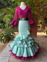 Falda rociera colora verde lunares buganvilla modelo Santacruz