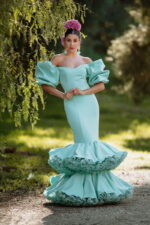 [新品] フラメンコ衣裳・モデルMalagueño・Made in Spain Malagueña model flamenco dress in aqua green color - Viva la
