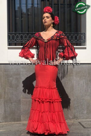 Traje de flamenca canastero económico de gasa color Coral