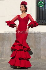 Vestido de flamenca económico color rojo modelo Corín