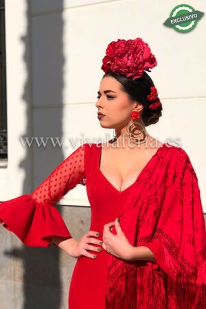Vestido de flamenca econ&oacute;mico color rojo modelo Cor&iacute;n
