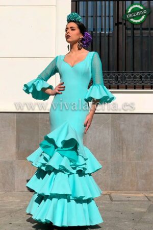 Traje de flamenca barato color Verde Agua modelo Corín