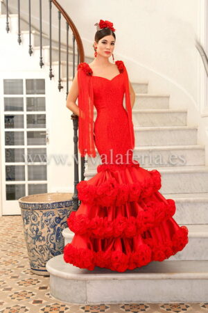 Traje de flamenca rojo Alhambra de Guadalupe Moda Flamenca