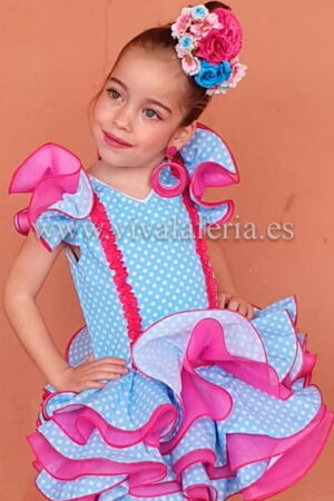 Vestido de flamenca corto para niña celeste modelo Cayetana 