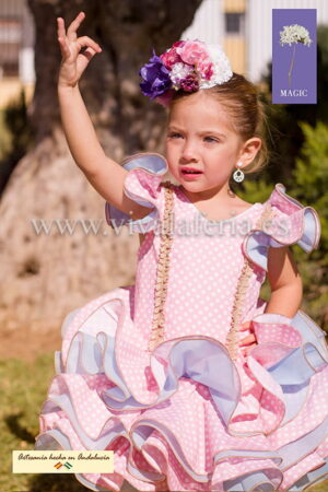 Vestido de flamenca corto para niña rosa modelo Cayetana