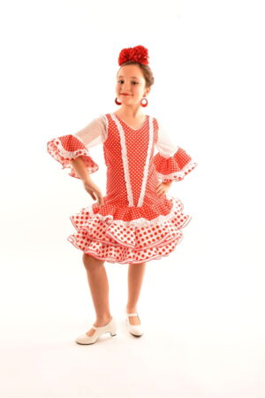 Vestido de gitana corto para niña  color rojo modelo Carmen