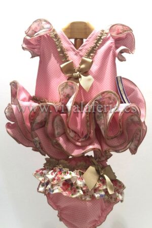 Vestido flamenco con braguita para bebé color rosa
