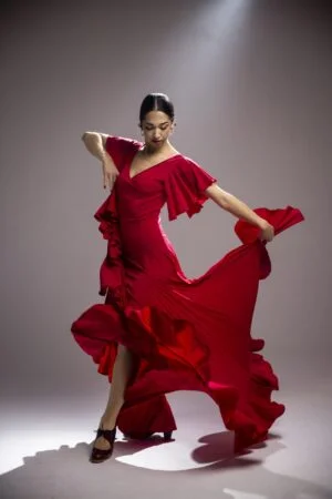 Vestido de flamenco para bailar modelo Olas Punto Elástico
