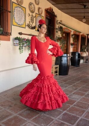 Vestido de sevillana canastero modelo Horizonte color rojo