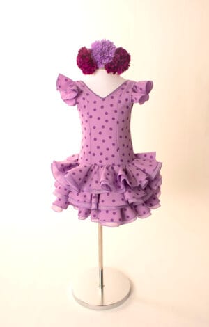 Vestido Gitana Corto Niña - Rosa Lunares Buganvilla - Modelo Clara