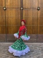 フラメンコドレス 緑色 水玉模様 フリル付き フランドルの緑色の月面フラメンコスーツアンダルシアモデル